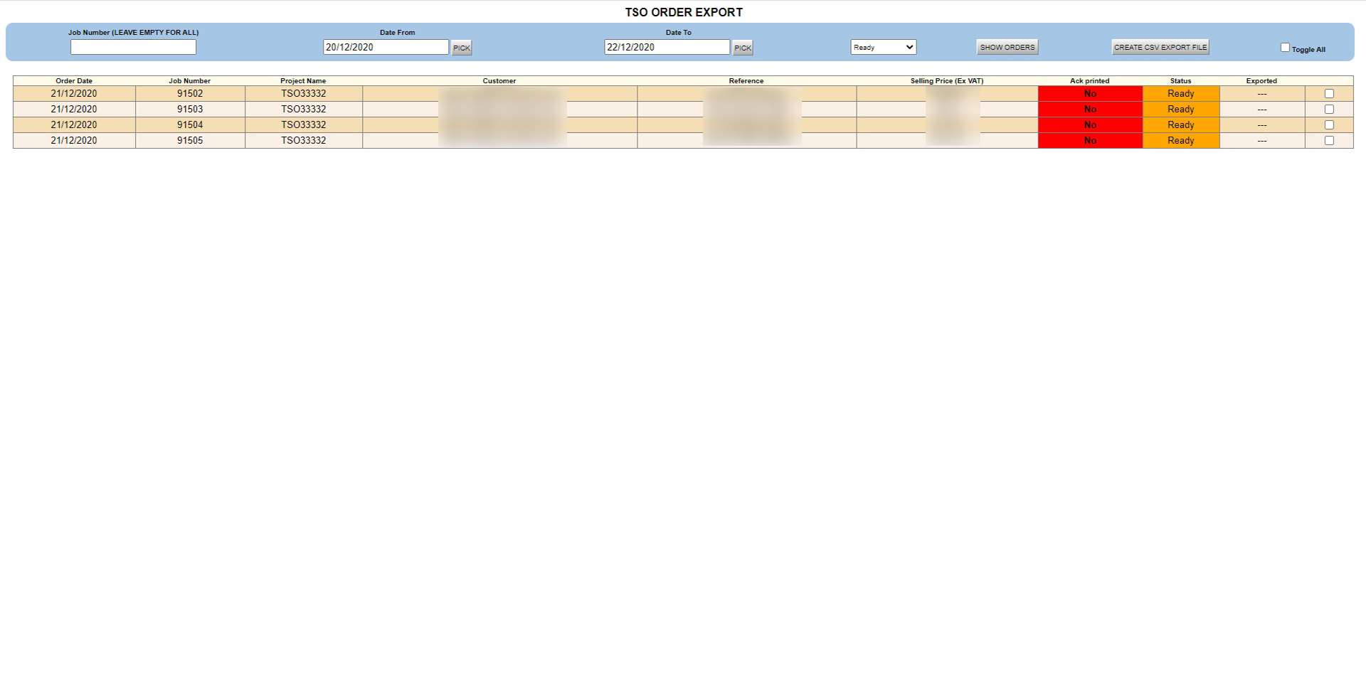 Trade Order Export