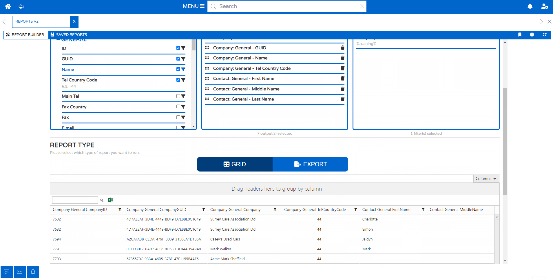 Report grid view